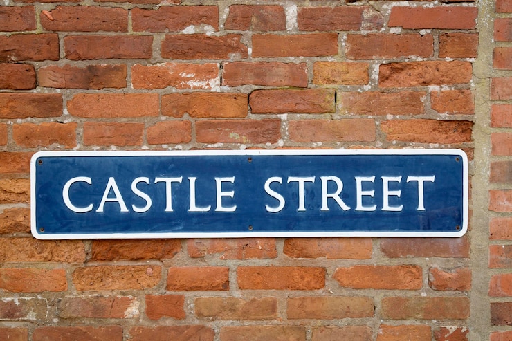 Foto placa de rua do castelo, warwick, inglaterra, reino unido