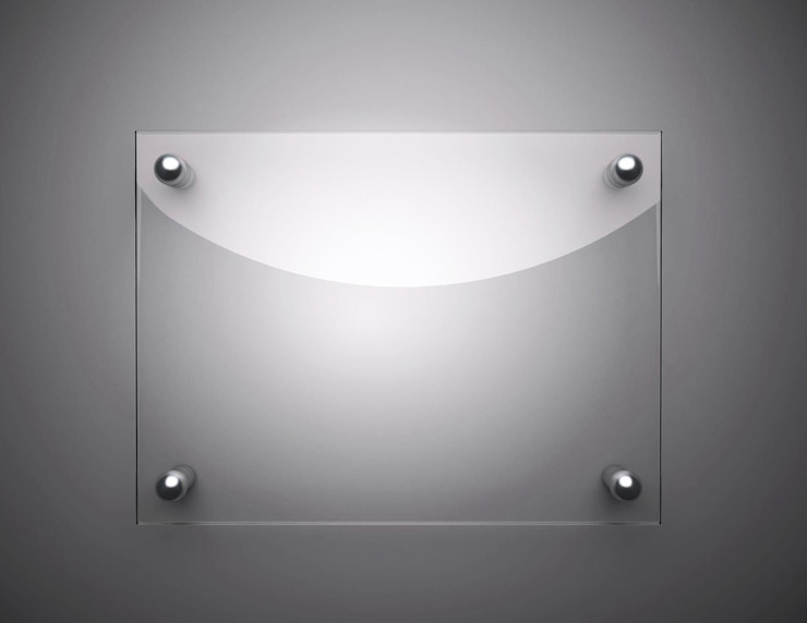 Foto placa de vidro em branco com renderização 3d de espaço de cópia