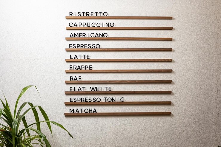 Foto placa do menu, placa suspensa do menu do café