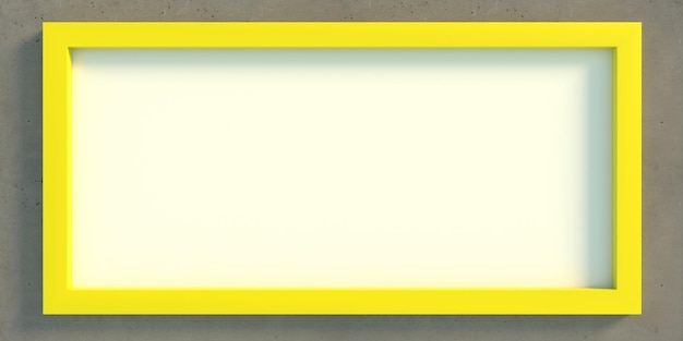 Placa em branco de quadro amarelo na ilustração 3d de textura de fundo de parede cinza de concreto