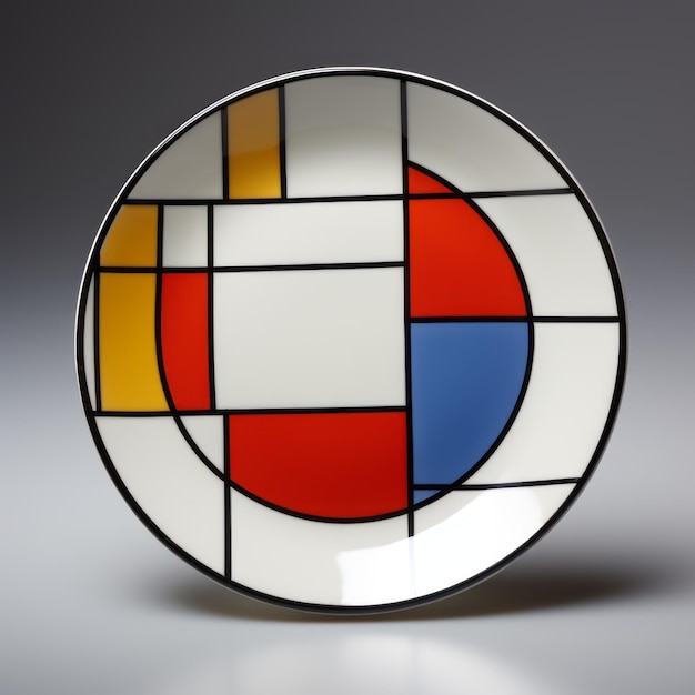 Placa geométrica moderna em cores vibrantes inspiradas em Mondrian