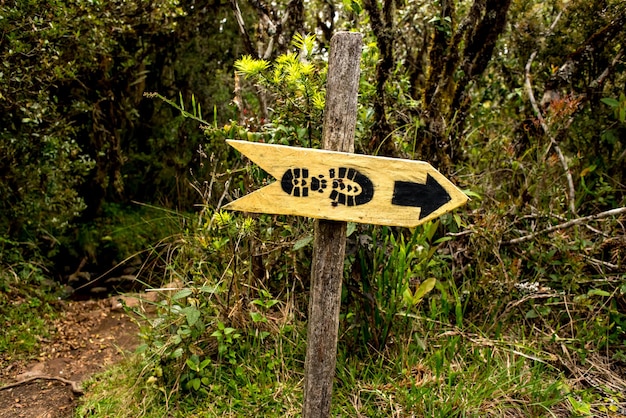 Placa con huella y flecha señalando el camino