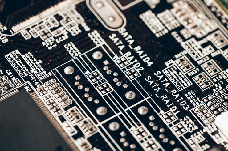 Foto placa madre del ordenador de cerca. piezas de la computadora