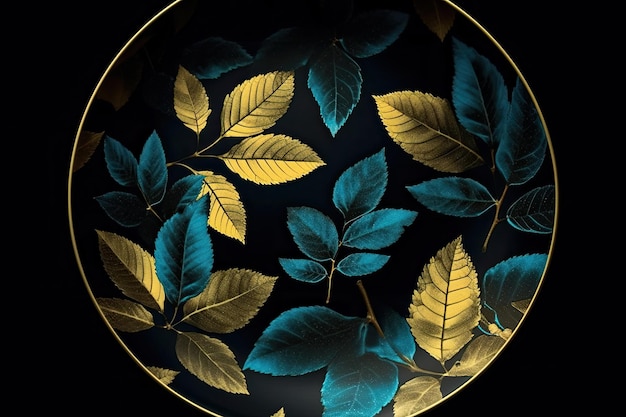 Placa de melamina blanca con hojas de oro en ella patrones de hojas AI Generado