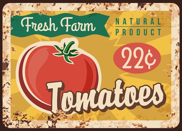 Placa de metal de tomate cartel de verduras oxidadas retro
