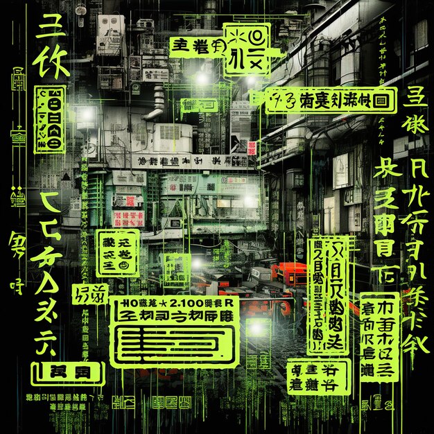 Foto placa metálica de design urbano japonês com códigos