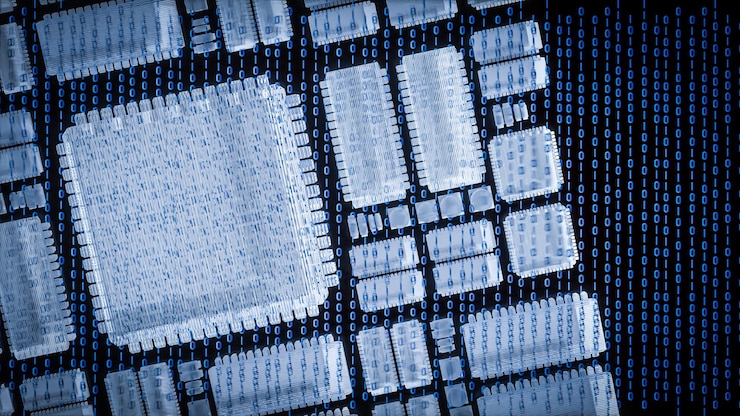 Foto la placa de pcb clara en fondo digital para el concepto de tecnología de renderización 3d