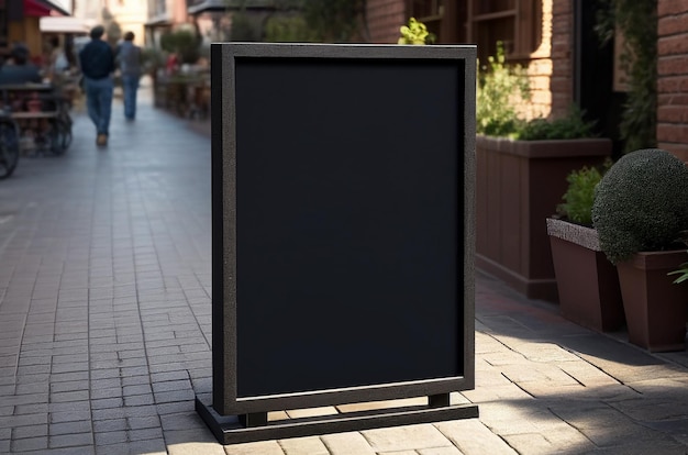 Placa preta em branco simula loja de rua ou empresa em modelo de quadro de avisos de parede generativo ai