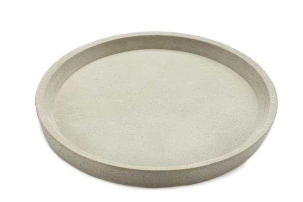 Placa redonda de cerámica vacía aislada sobre un fondo blanco con trayectoria de recorte Vista superior