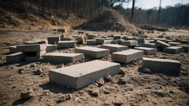 Placas de cimento abandonadas em solo seco