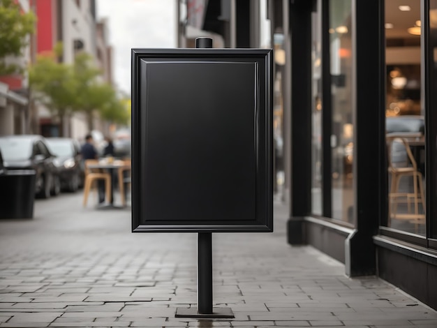 placas de menu de restaurante em branco de cor preta quadrada pequena na rua