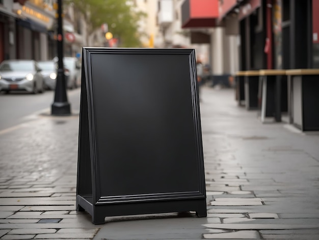 placas de menu de restaurante em branco de cor preta quadrada pequena na rua