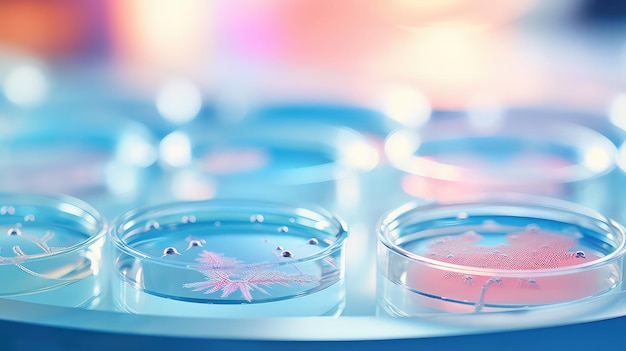 Placas de Petri de laboratório são colocadas na mesa