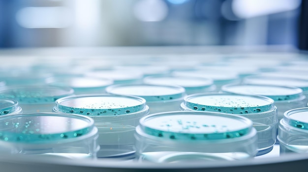 Placas de Petri de laboratório são colocadas na mesa