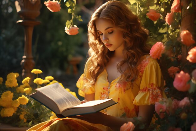 El placer de leer verano hermosa chica leyendo un libro