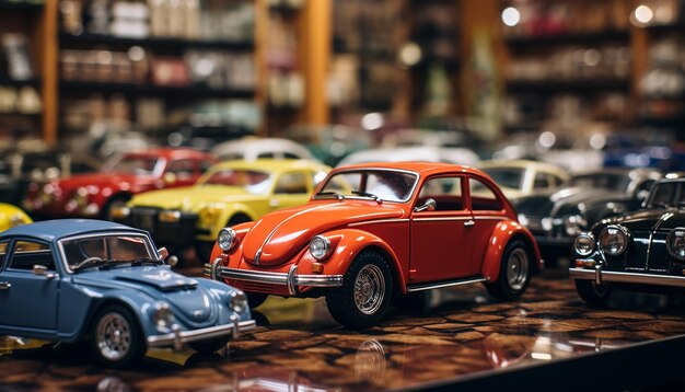 Colección de réplicas en miniatura de coches antiguos de juguete sobre un  fondo blanco.