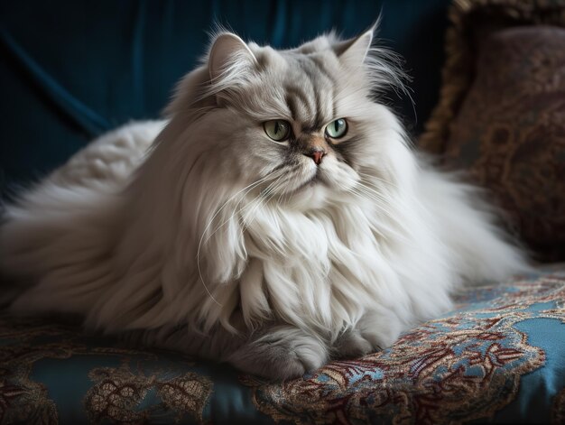 La placidez del gato persa en una almohada de felpa