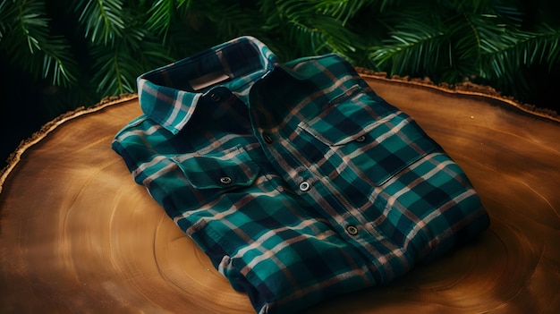 Plaid-Flanellhemd auf einem waldgrünen Hintergrund