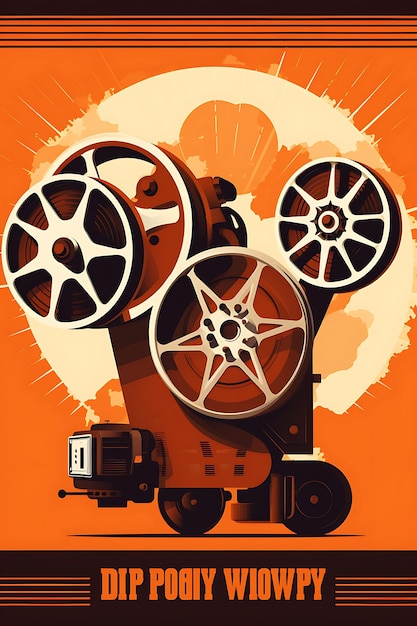 Plakat zum Welttag des audiovisuellen Erbes. Alte Filmrollen in Orange und 2D-Design-Internationaler Tag