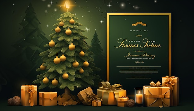 Plakatvorlage für Weihnachtsveranstaltungen mit einem Weihnachtsbaum und Geschenken