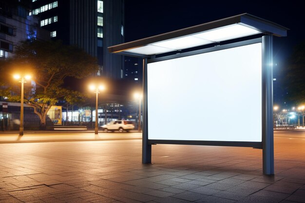 Plakatwand am Busbahnhof mit leerem Kopierbildschirm für Ihre Werbetextnachricht oder Werbeaktion