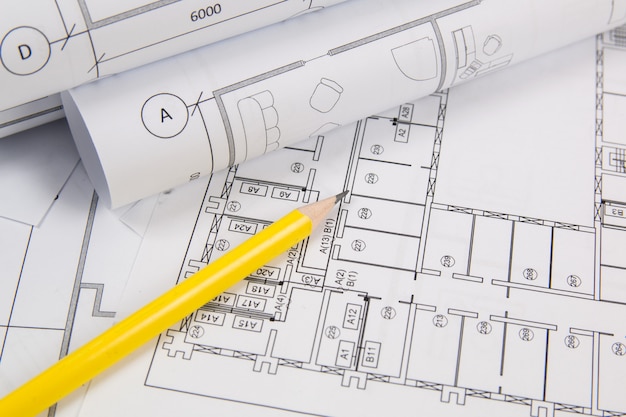 Plan arquitectonico. Dibujos de la casa de ingeniería, pancil y planos.