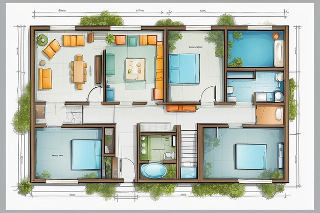 Foto plan de arquitectura en el vector de vista superior para sus ideas