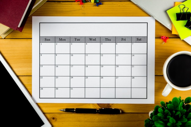 Foto plan de calendario haciendo negocios o actividades mensuales.