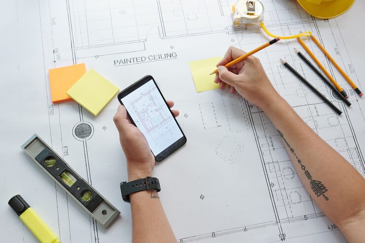 Foto plan de comprobación de ingeniero en smartphone