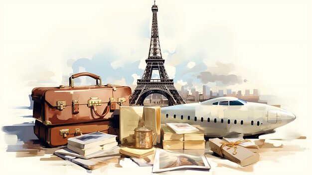Plan de ilustración viajes por Europa concepto de arte digital de la torre Eiffel para vacaciones