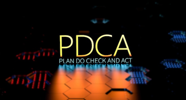 Plan PDCA Do Check Act palabra definición banner de neón concepto PDCA 3D render