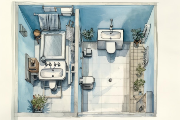 Plan de piso para un nuevo baño dibujado por un arquitecto IA generativa