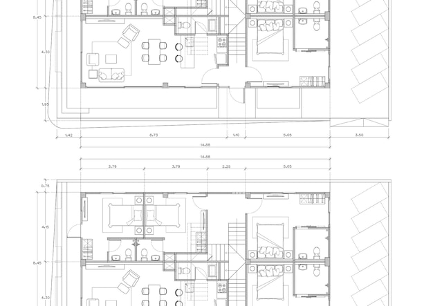 Plan de planta del edificio diseñado en el dibujo