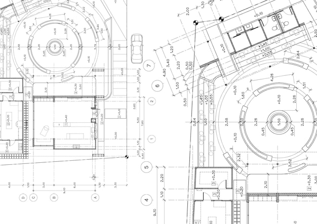 Foto plan de planta del edificio diseñado en el dibujo