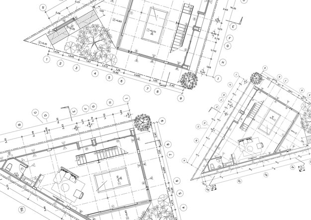 Foto plan de planta del edificio diseñado en el dibujo