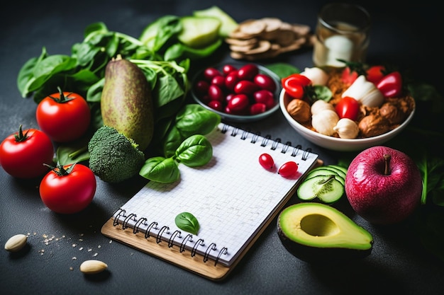 Plan de semana de dieta y verduras saludables en el fondo