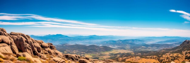 Foto planaltos montanhosos tranquilos com vistas expansivas céus claros e afloramentos rochosos ia generativa