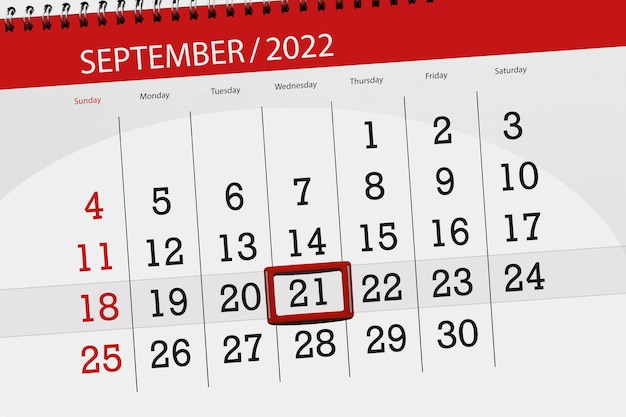 Planejador de calendário para o mês de setembro de 2022 prazo dia 21 quarta-feira