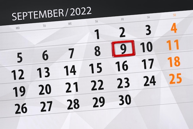 Planejador de calendário para o mês de setembro