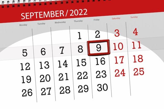 Planejador de calendário para o mês de setembro