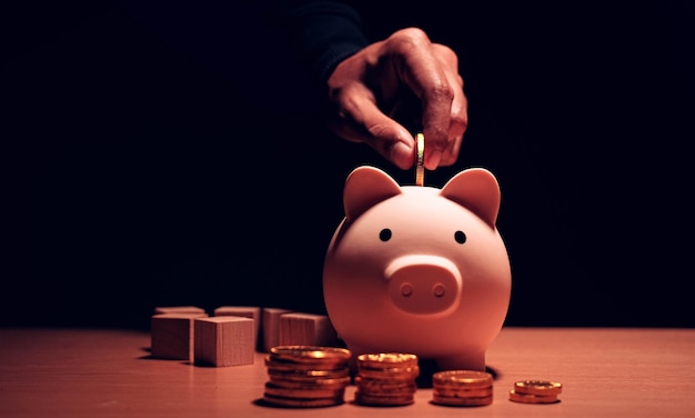 planejamento financeiro de finanças pessoais e tema de conceito econômico com um porquinho rosa.