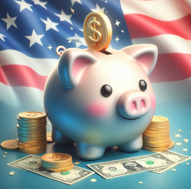 Foto planejamento financeiro e acumulação de riqueza ilustração de design de cartoons 3d de piggy bank com dólar