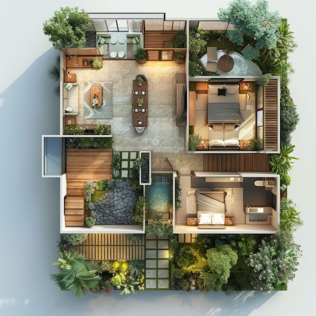 Foto planes de casas modernas con un hermoso jardín