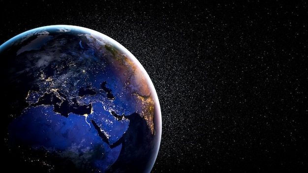 Planet Earth Globe View aus dem Weltraum mit realistischer Erdoberfläche und Weltkarte