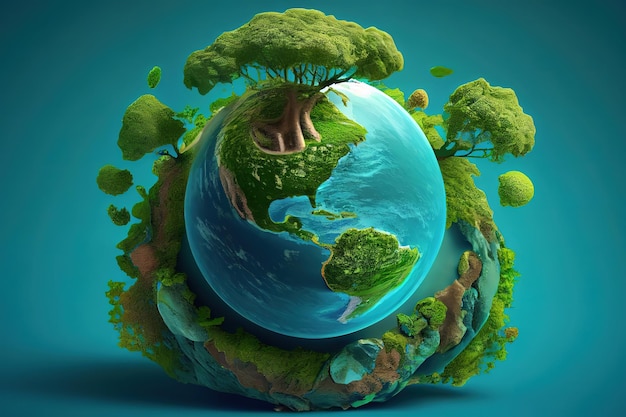 Planet Erde auf grünem Hintergrund Generative Ai