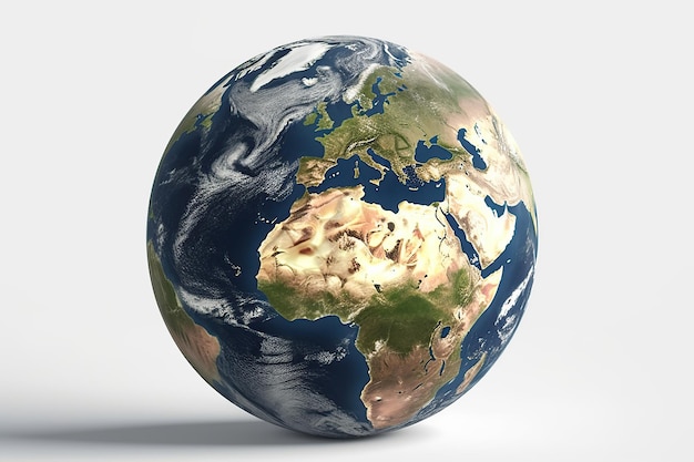Planet Erde auf weißem Hintergrund mit Ansichten von Europa und Afrika, KI generiert