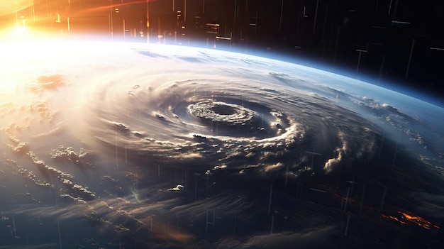 Planet Erde aus der Weltraumfilmszene, Weltuntergang wie ein Moment-Hurrikan aus den Satelliten