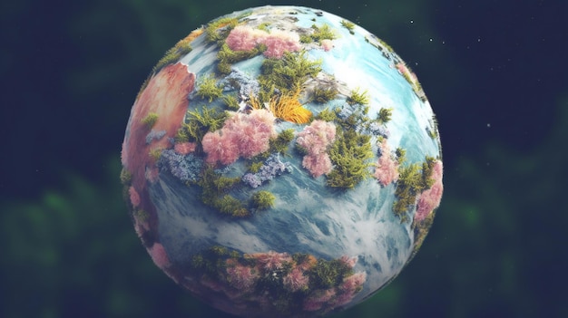 Planet Erde mit Blumen auf dem Hintergrund des Waldes