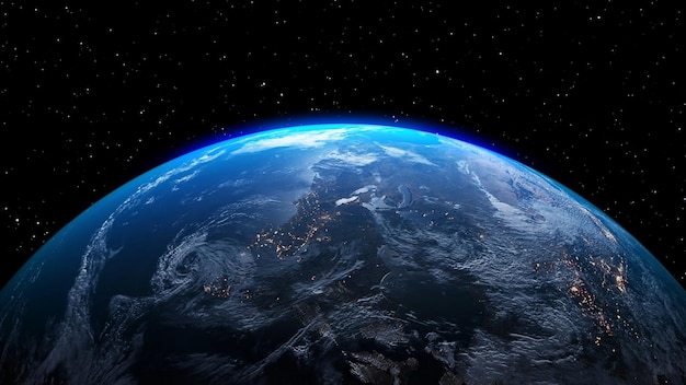 Planet Erde mit realistischer Geografieoberfläche und orbitaler 3D-Wolkenatmosphäre