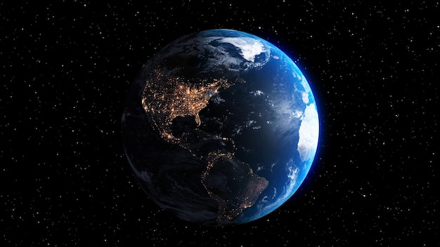 Planet Erde mit realistischer Geografieoberfläche und orbitaler 3D-Wolkenatmosphäre